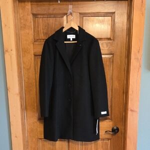 NWT Calvin Klein Black Trench Coat with Notched Lapel